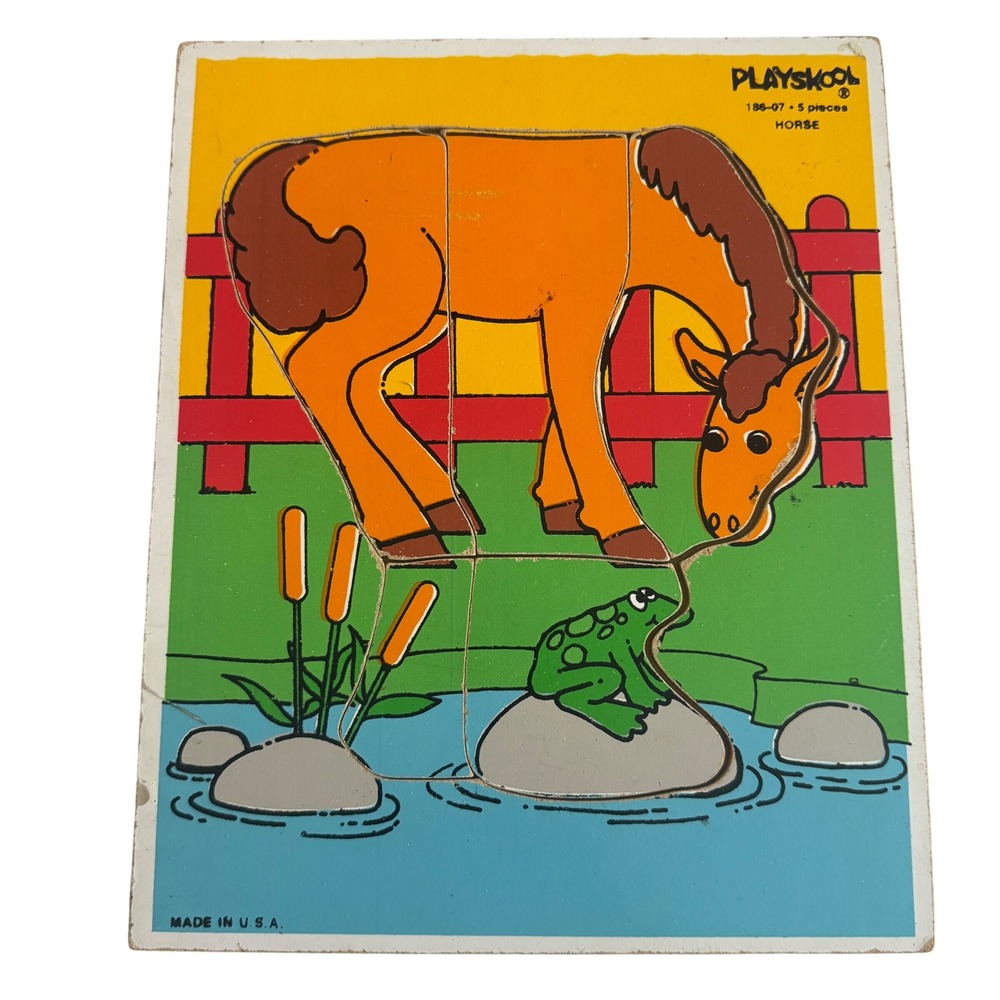 Playskool 186-07 Horse‎ 5 Piece Wooden Jigsaw Puzzle Made in USA Board